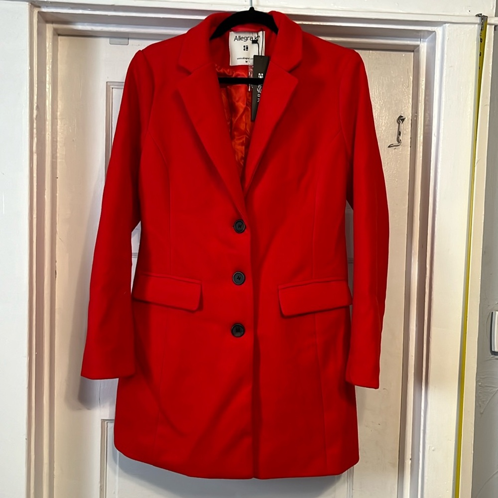 Allegra K Women's Medium Winter Coat Red Notched Lapel Single Breasted Outwear